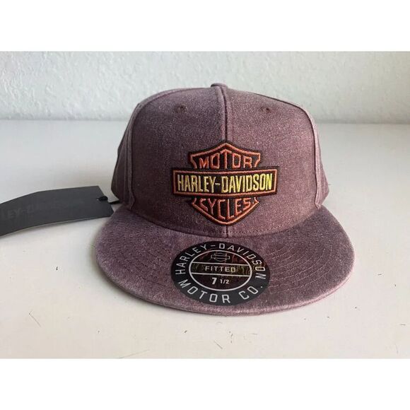 Harley-Davidson Cap Hat Bar & Shield Washed Fitted 97777-23VM Brown Sz 7 1/2 NEW - Picture 1 of 9